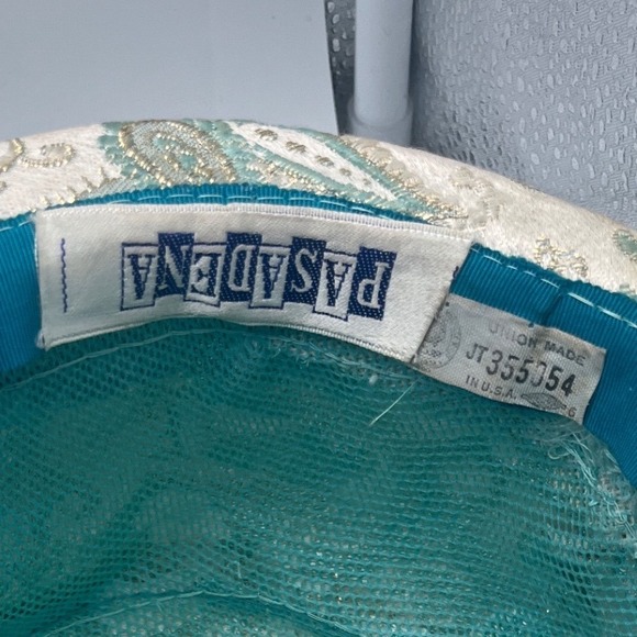 Vintage Cloche Bucket Hat‎ Cream Teal Paisley 40\'s pasadena USA main image 7